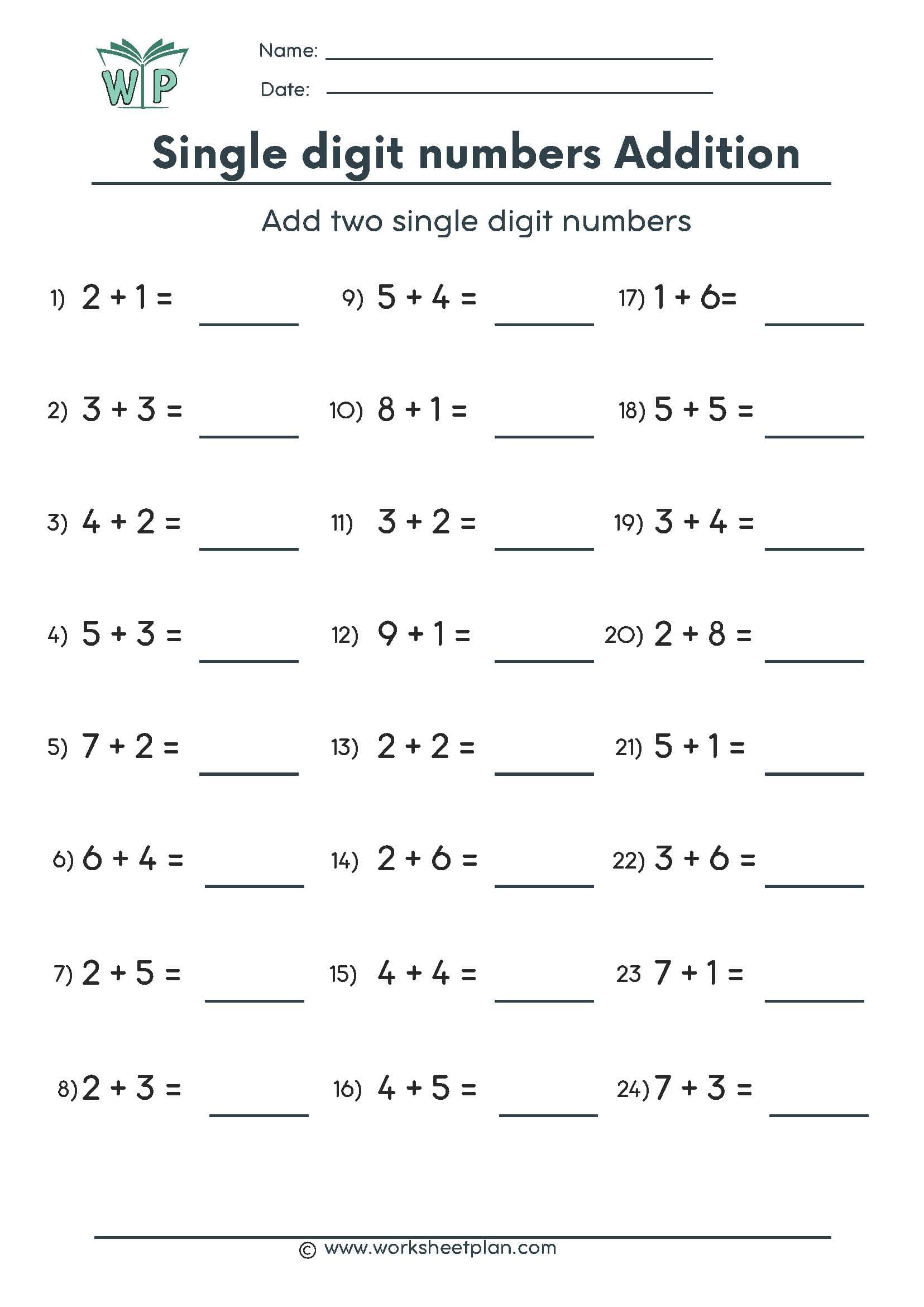 Addition upto 10 G1 » Worksheet Plan