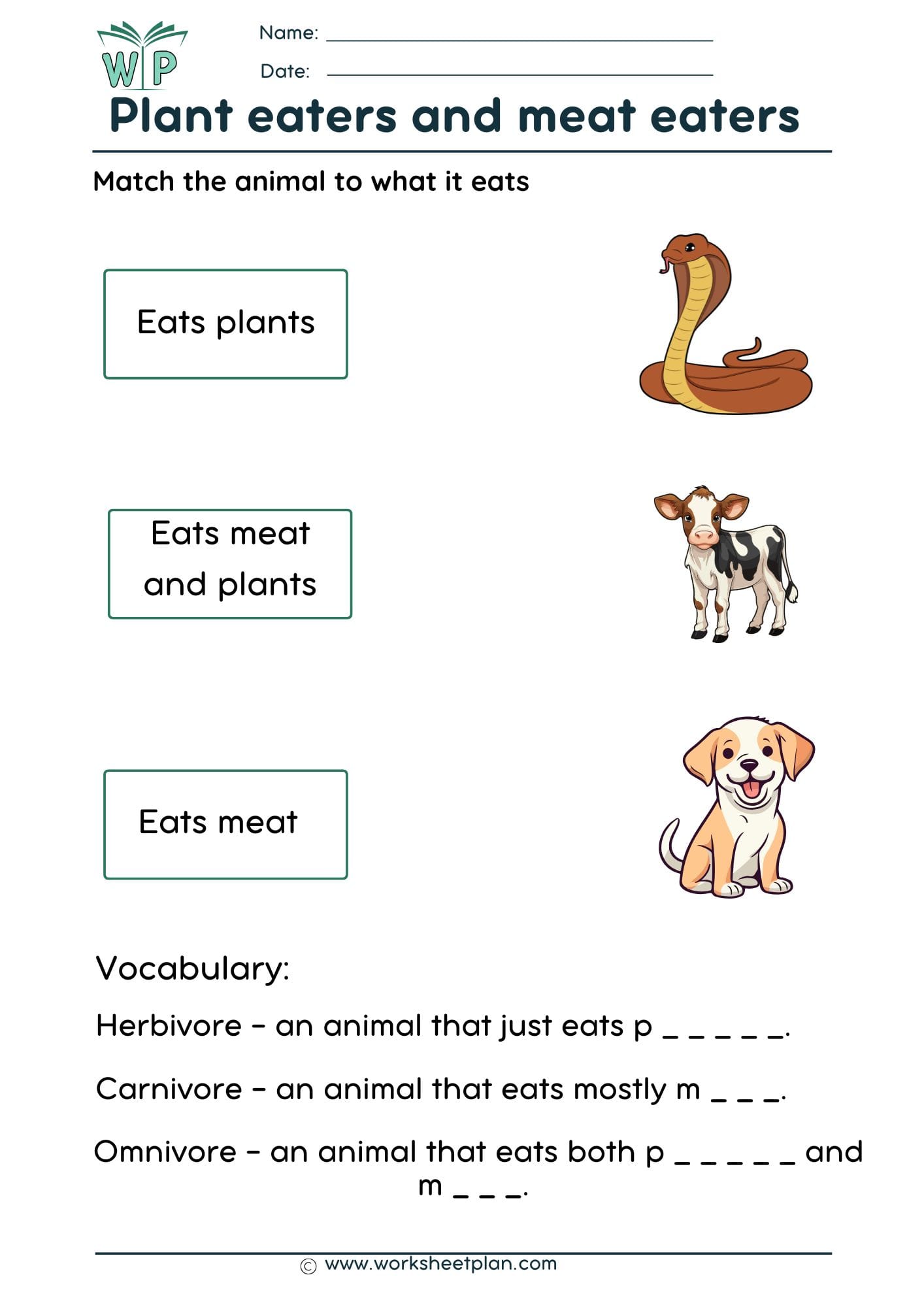 Plant eaters & meat eaters Worksheets » Worksheet Plan